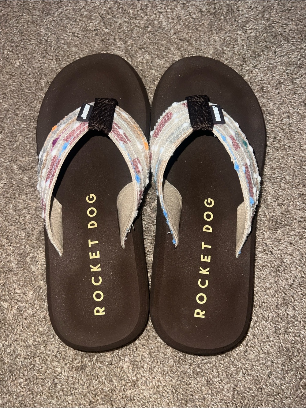 Rocket Dog Brown Flip-Flops with Multicolor Woven Straps